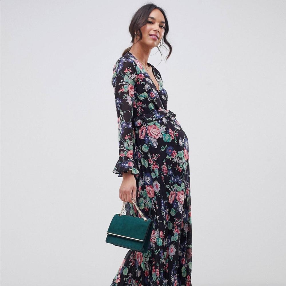 ASOS Pleated Floral Maxi Maternity Dress